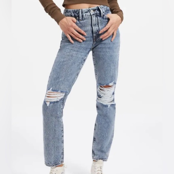 NWT Good American Good Classic Denim Distressed 28" Jeans Indigo036 Size 18 - Picture 1 of 8